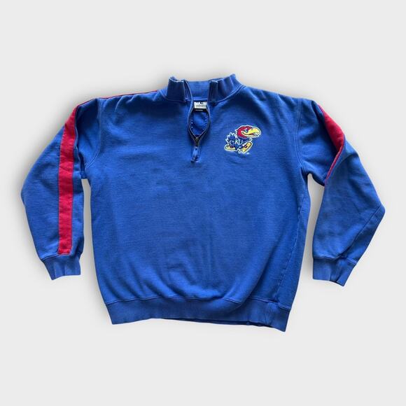 Vintage Kansas KU Jayhawks Embroidered Logo 1/4 Zip Pullover Sweatshirt sz XXL - Picture 6 of 9